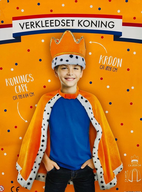 Koningsdag – Verkleedset - Koning – Kinderen - Oranje – Kroon Met Cape EK/WK