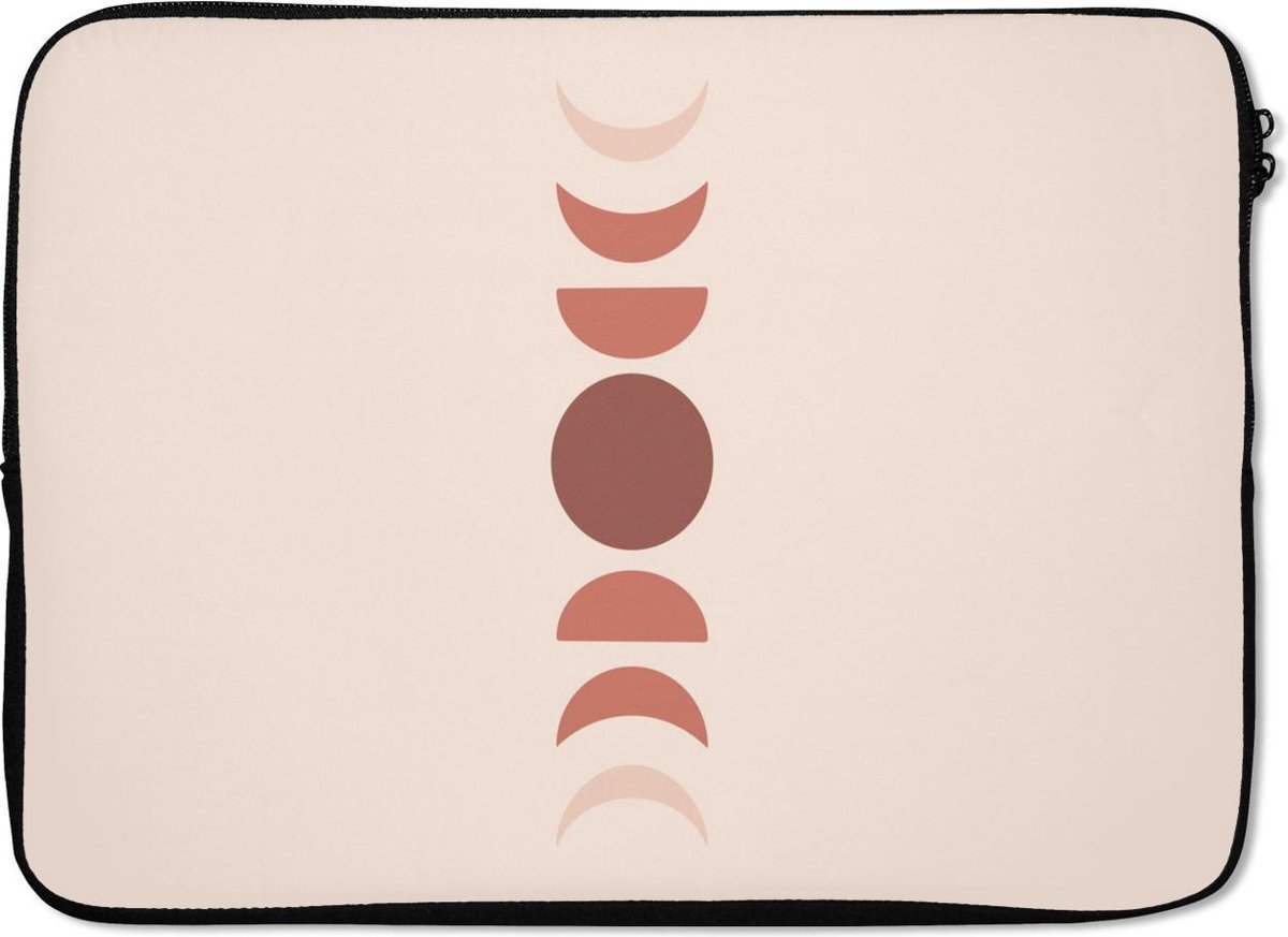 Laptophoes 14 inch - Abstracte illustratie met de fases van de maan - Laptop sleeve - Binnenmaat 33x23 cm - Zwarte achterkant