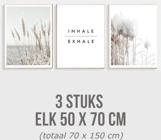 Allernieuwste Canvas Schilderij SET 3 stuks Natuur Inhale Exhale - Realistisch Modern Minimalisme - kleur - Set 3x 50x70 cm