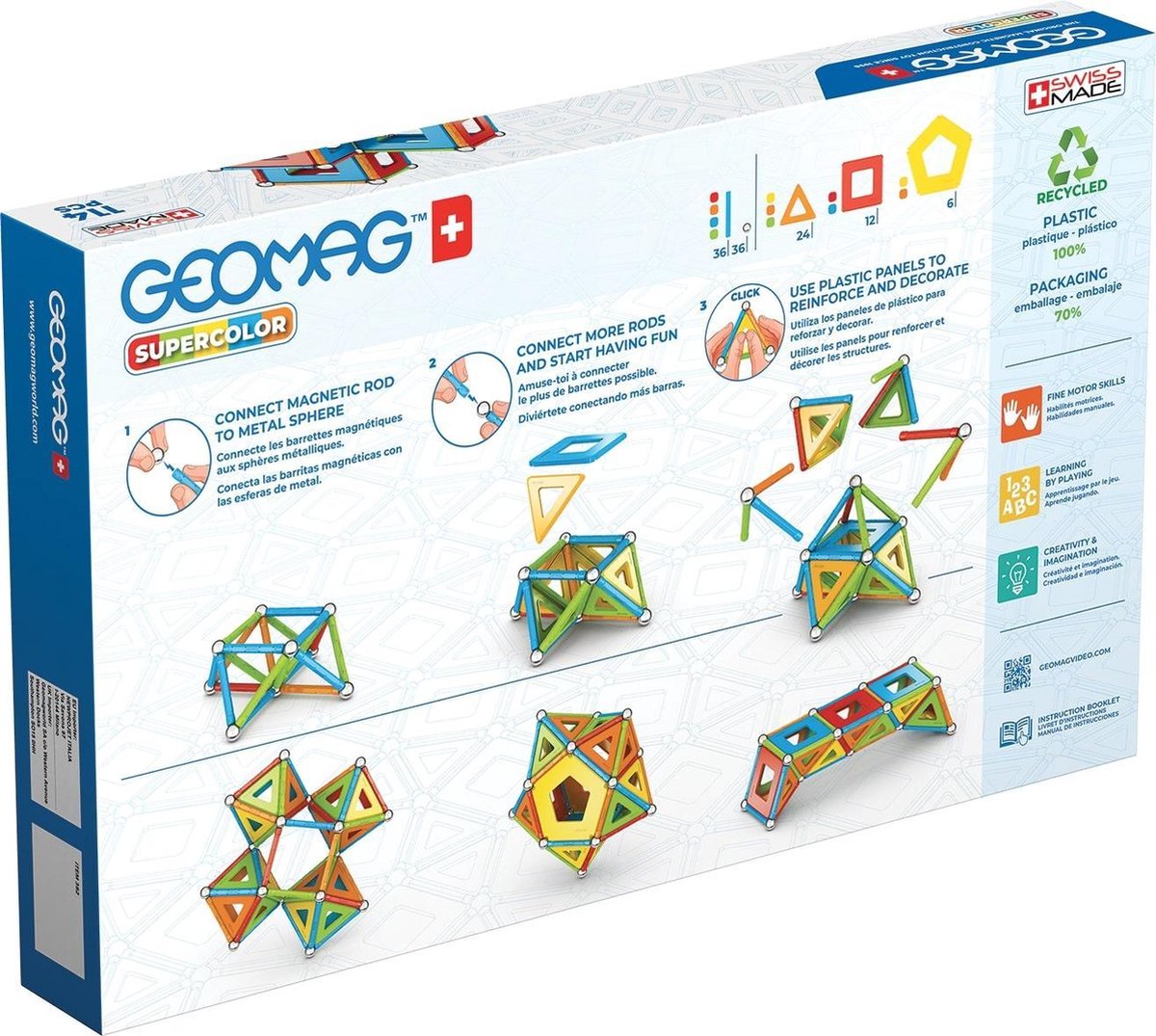 Geomag Super Color Recycled - Magnetisch Constructiespeelgoed met Panelen - 114-delig - Vanaf 5 jaar — afbeelding 6