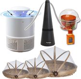 Anti-Vliegen-Voordeelpakket | Muggenlamp LED met aanzuiging | 3 x Vliegenkapjes bamboe | Vliegenverjager voor op tafel | Fruitvliegjesval | Merk Flystopper