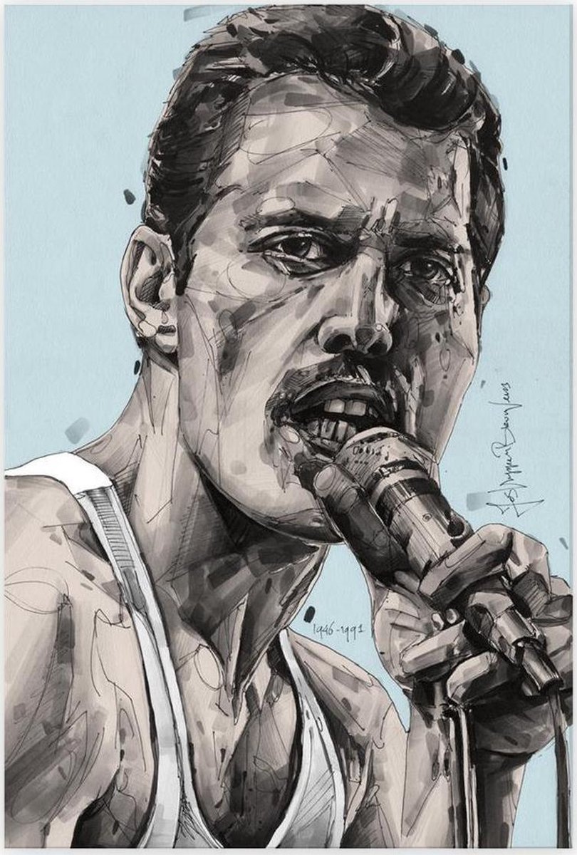 Passionforart.eu Freddie Mercury Queen 2 - Canvasdoek - 50 x 70 cm Full colour