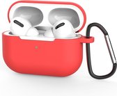 Beschermhoes met riemclip voor Apple Airpods Pro - Rood - Siliconen case geschikt voor Apple Airpods Pro