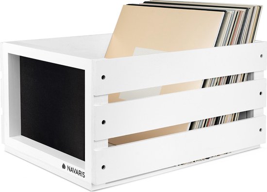 Boîte de rangement Navaris pour disques vinyles avec tableau noir - Navaris  en bois