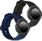 kwmobile 2x armband voor Huami Amazfit T-Rex - Bandjes voor fitnesstracker in zwart / donkerblauw