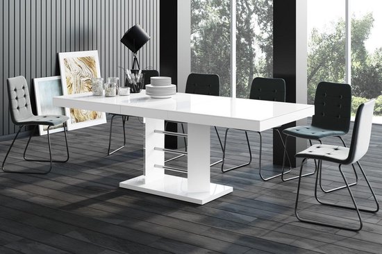 Lux Uitschuifbare Eettafel Hoogglans Wit 160 - 256 cm |