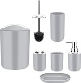 Buxibo Toiletset 6-delig - Toiletaccessoireset - WC set - Toiletborstelhouder - Zeep Dispenser / Pomp - Tandenborstelhouder - Grijs