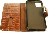 Made-NL Handgemaakte Samsung Galaxy Note 20 book case stug rebuuste bruin croco print leer hoesje