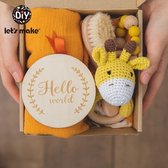 Kraampakket/Kraamcadeau/Baby Geschenkset voor Jongen/Meisje - met Rammelaar, Bijtring, Baby Haarborstel, Geboortekaartje - Babyshower - Geboorte Cadeau - Giraf