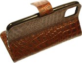 Made-NL Handgemaakte iPhone 12 Pro Max book case stug rebuuste bruin croco print leer hoesje