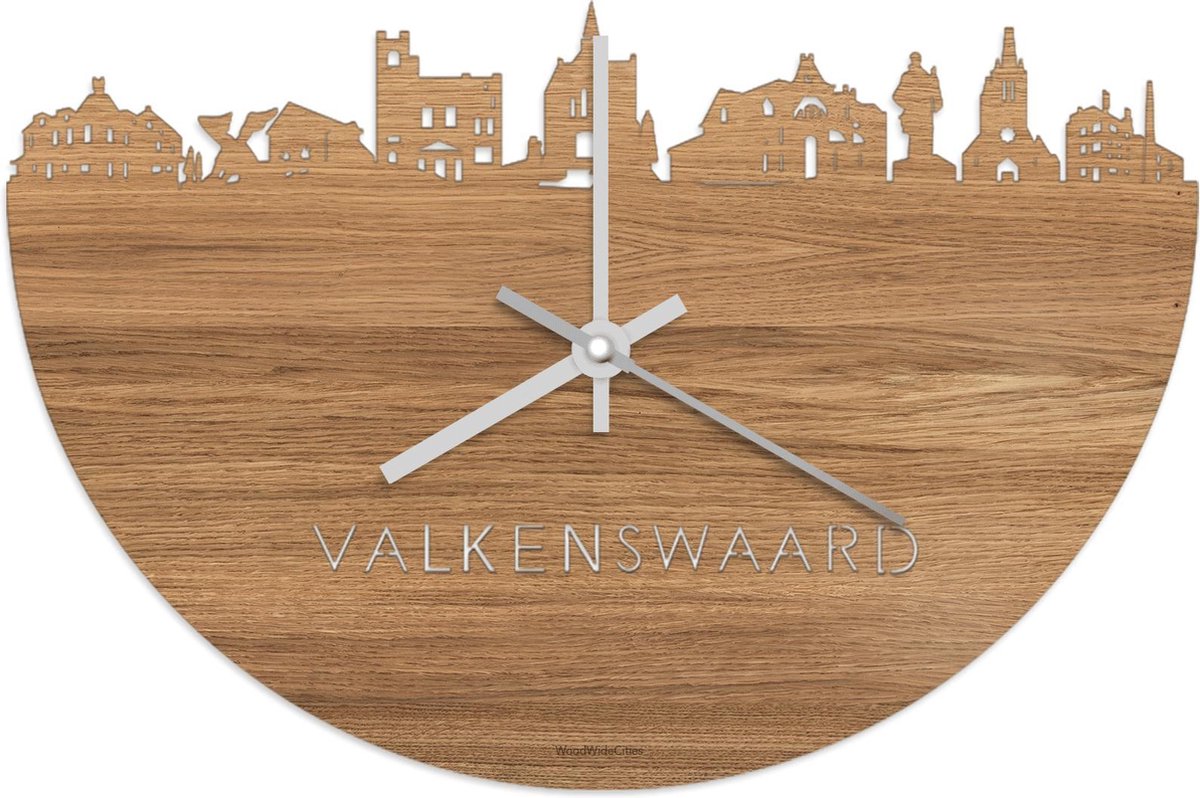 Skyline Klok Valkenswaard Eikenhout - Ø 40 cm - Stil uurwerk - Wanddecoratie - Meer steden beschikbaar - Woonkamer idee - Woondecoratie - City Art - Steden kunst - Cadeau voor hem - Cadeau voor haar - Jubileum - Trouwerij - Housewarming -