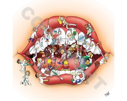 Cartoon plafondplaat - Poster - Roland Hols - Mond - 60 x 60 cm - Forex 5 mm dik - Tandarts - Orthodontist -Mondhygiënist - voor boven de behandelstoel