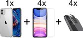 iPhone 13 Mini hoesje shock proof case transparant - 4x iPhone 13 Mini Screen Protector + 4x Camera Lens Screenprotector