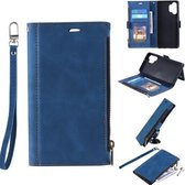 Voor Samsung Galaxy A32 5G Zijrits Terug Kaart Horizontale Flip PU Lederen Case met Kaartsleuven & Portemonnee & Fotolijst & Lanyard (Blauw)