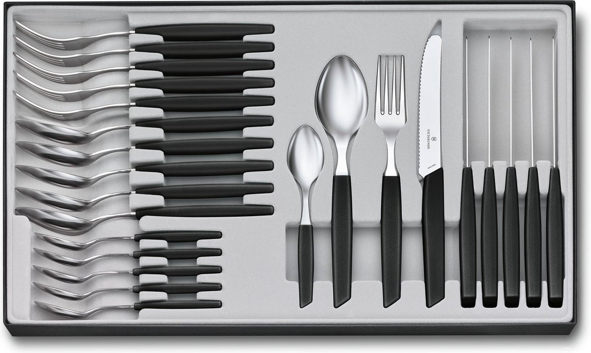Victorinox Bestekset Swiss Modern - 24-delig - Zwart - RVS/PP - Doos