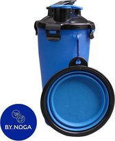 By Noga @ 2 in 1 voer en drinkfles voor huisdieren - Kat - Hond -  incl. opvouwbare siliconen bak 350 ml - Blauw