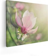 Artaza Canvas Schilderij Roze Magnolia Bloem  - 100x80 - Groot - Foto Op Canvas - Canvas Print