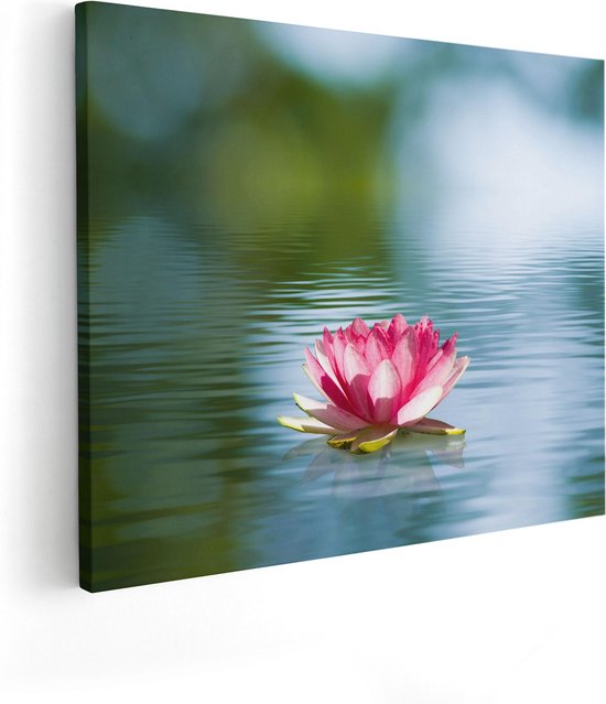 Artaza Canvas Schilderij Roze Lotusbloem Op Het Water - 100x80 - Groot - Foto Op Canvas - Canvas Print