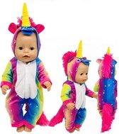 Dolldreams | Poppenkleding 43CM - Regenboog Eenhoorn Onesie met sterren - Boxpakje - kleding geschikt voor baby born pop
