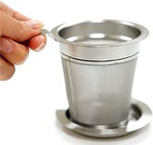 Luxe - Theezeef - Theefilter - rvs - Enkel handgreep met onderzetter - Thee zeef - Thee ei - Thee infuser - Hightea - Teamaker - Thee accessoires - Theemaker - Thee cadeau - Theepa