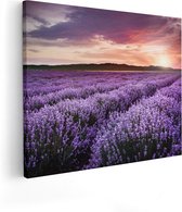 Artaza Canvas Schilderij Bloemenveld Met Paarse Lavendel - Bloemen - 50x40 - Foto Op Canvas - Canvas Print