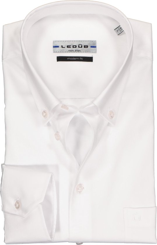 Ledub modern fit overhemd - wit twill - Strijkvriendelijk - Boordmaat: 44