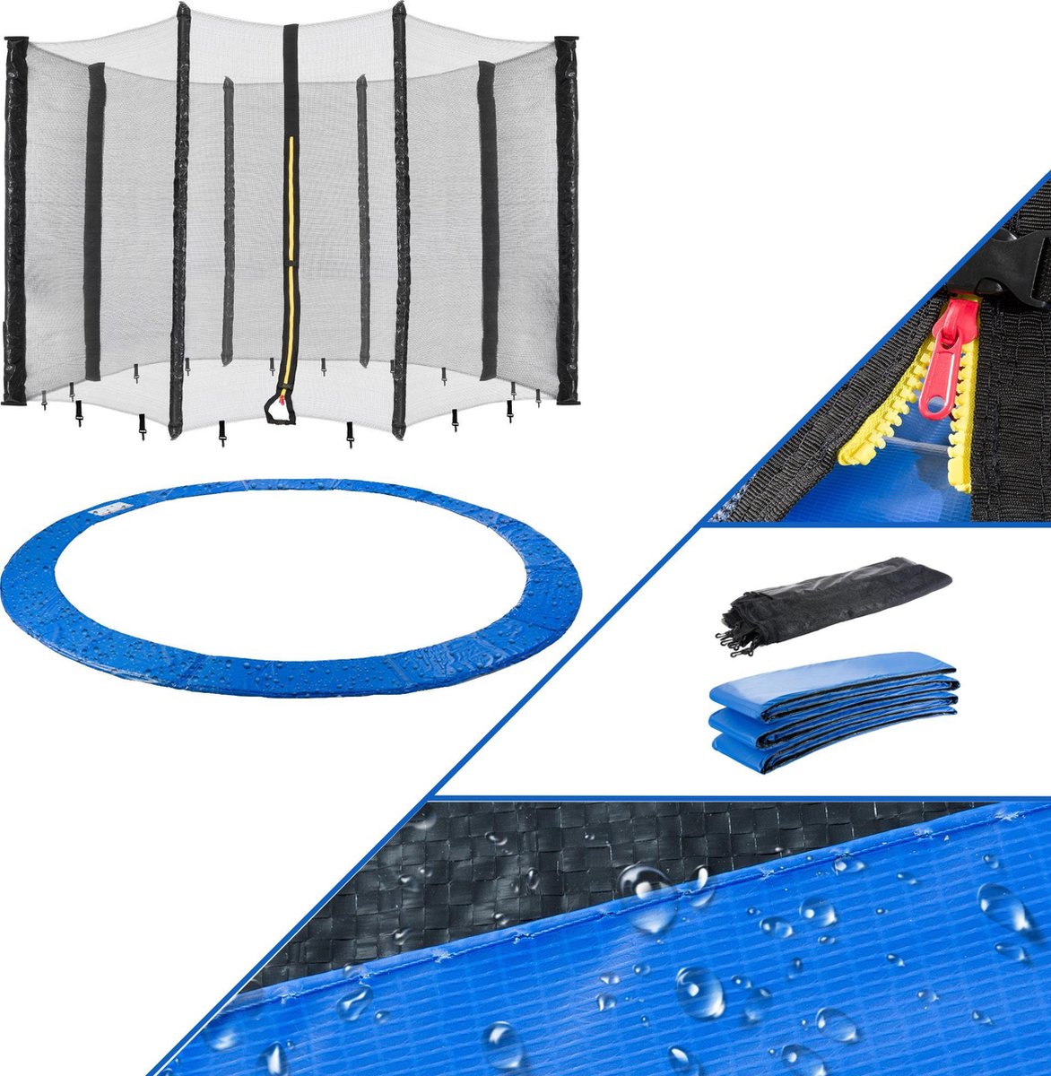 AREBOS Trampoline Veiligheidsnet+Randafdekking Randbescherming 366 cm voor 8 stokken tarnpoline excl 8 stokken