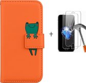 GSMNed - Leren telefoonhoes oranje - Luxe iPhone 12 mini hoes - iPhone hoes met print - pasjeshouder - portemonnee - oranje – met screenprotector iPhone 12 mini