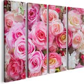 Artaza Canvas Schilderij Vierluik Roze Rozen Achtergrond - Bloemen - 80x60 - Foto Op Canvas - Canvas Print