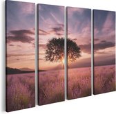 Artaza Canvas Schilderij Vierluik Bloemenveld Met Lavendel Bij Zonsondergang - 80x60 - Foto Op Canvas - Canvas Print