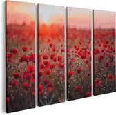Artaza Canvas Schilderij Vierluik Rode Klaprozen Bloemenveld Zonsondergang - 80x60 - Foto Op Canvas - Canvas Print