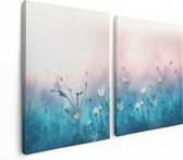 Artaza Canvas Schilderij Tweeluik Witte Bloemen Op Een Blauw Achtergrond - 120x80 - Foto Op Canvas - Canvas Print
