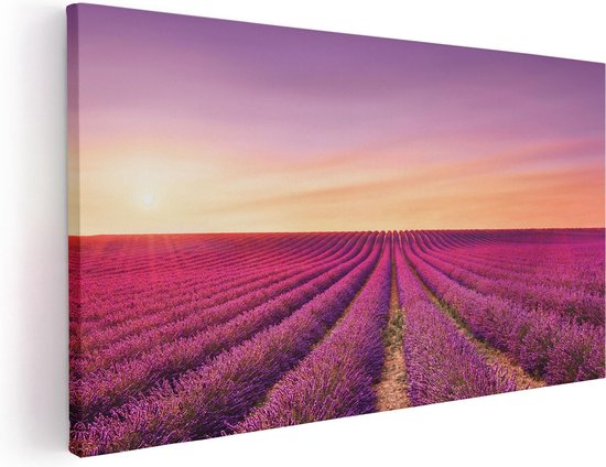 Artaza Canvas Schilderij Paarse Lavendel Bloemenveld - 120x60 - Groot - Foto Op Canvas - Canvas Print