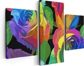Artaza Canvas Schilderij Drieluik Kleurrijke Rozen - Bloemen - Abstract - 90x60 - Foto Op Canvas - Canvas Print