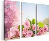 Artaza Canvas Schilderij Drieluik Boeket Roze Rozen Bloemen - 120x80 - Foto Op Canvas - Canvas Print