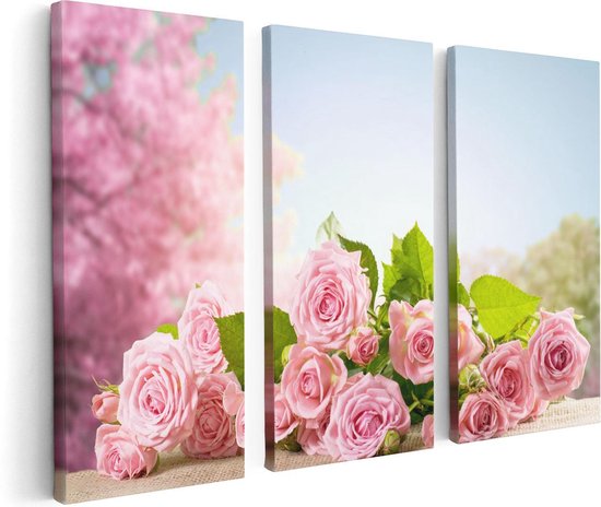 Artaza - Triptyque de peinture sur toile - Bouquet de Fleurs de roses roses - 120x80 - Photo sur toile - Impression sur toile