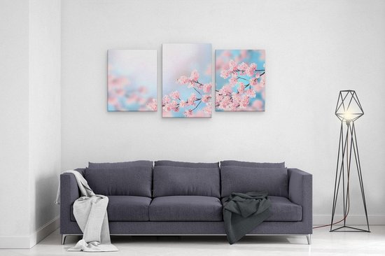 Artaza - Triptyque de peinture sur toile - Fleurs roses en Fleurs - 120x60 - Photo sur toile - Impression sur toile