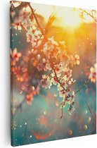 Artaza Canvas Schilderij Bloesemboom Tijdens Zonsondergang - Bloem - 80x100 - Groot - Foto Op Canvas - Canvas Print