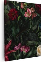 Artaza - Peinture sur toile - Fleurs colorées avec des feuilles vertes - 80 x 100 - Groot - Photo sur toile - Impression sur toile