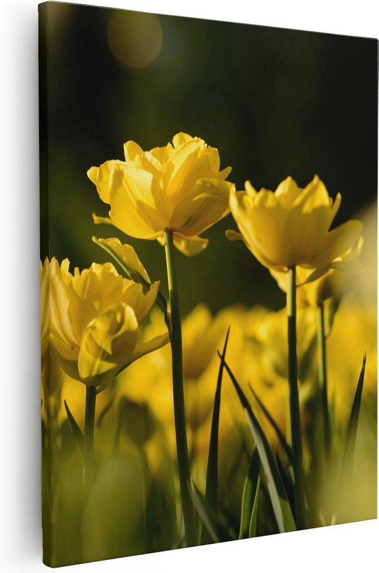 Artaza Canvas Schilderij Gele Tulpen - Bloemen - 80x100 - Groot - Foto Op Canvas - Canvas Print