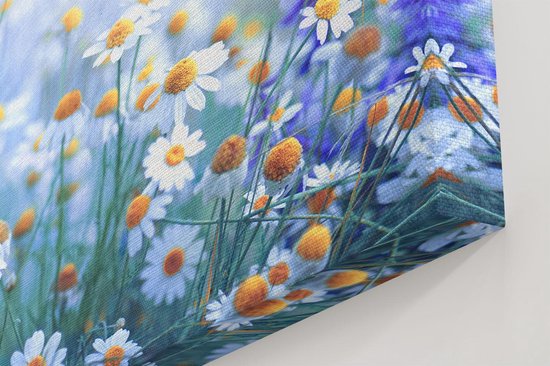 Artaza Peinture Sur Toile Fleurs De Camomille Witte Avec Un Papillon - 80x100 - Groot - Photo Sur Toile - Impression Sur Toile