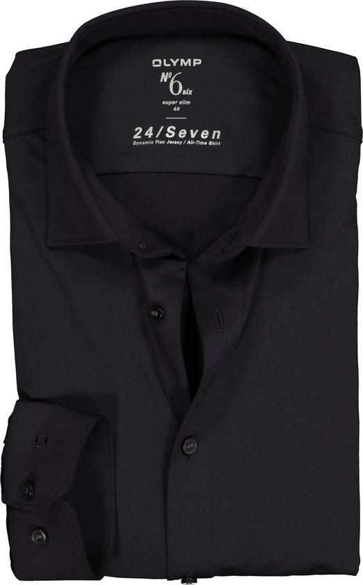 OLYMP No. Six 24/Seven super slim fit overhemd - zwart tricot - Strijkvriendelijk - Boordmaat: