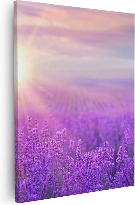 Artaza Canvas Schilderij Bloemenveld Met Paarse Lavendel  - 40x50 - Foto Op Canvas - Canvas Print