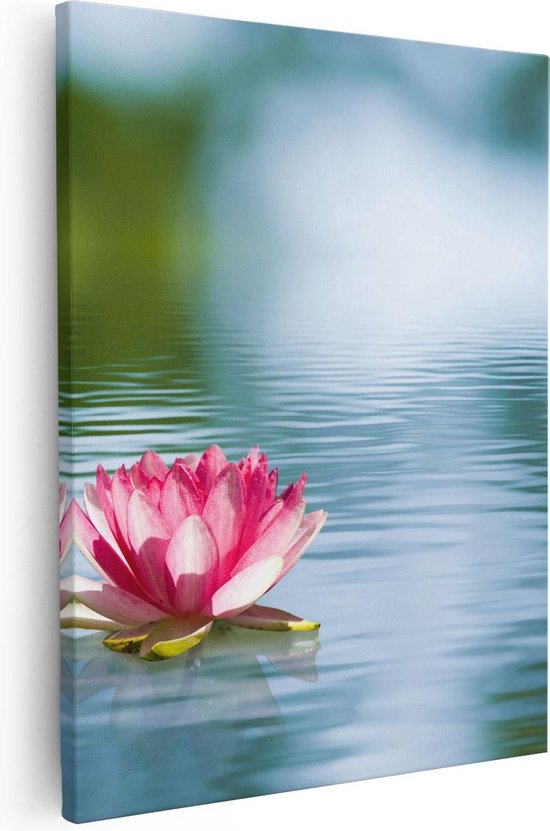 Artaza Canvas Schilderij Roze Lotusbloem Op Het Water - 40x50 - Foto Op Canvas - Canvas Print