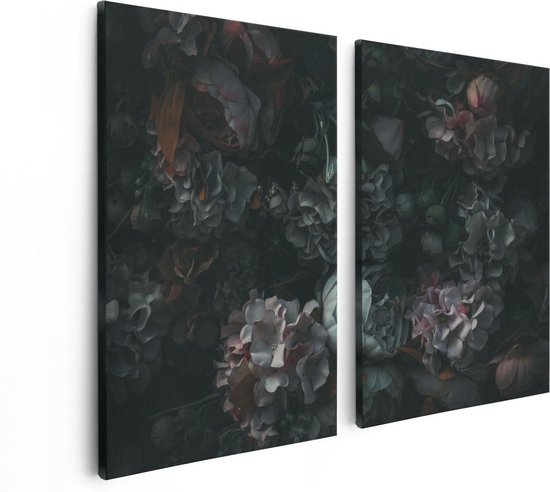 Artaza Canvas Schilderij Tweeluik Bloemen In Het Donker - Duisternis - 80x60 - Foto Op Canvas - Canvas Print