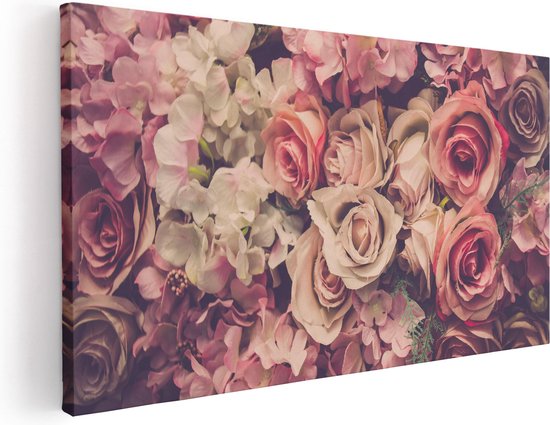 Artaza Canvas Schilderij Roze Rozen Achtergrond - Retro - Bloemen - 40x20 - Klein - Foto Op Canvas - Canvas Print