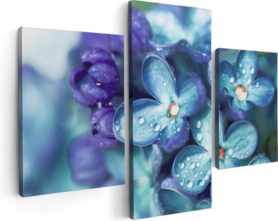 Artaza - Triptyque de peinture sur toile - Fleurs lilas bleues - Lilas - 90x60 - Photo sur toile - Impression sur toile