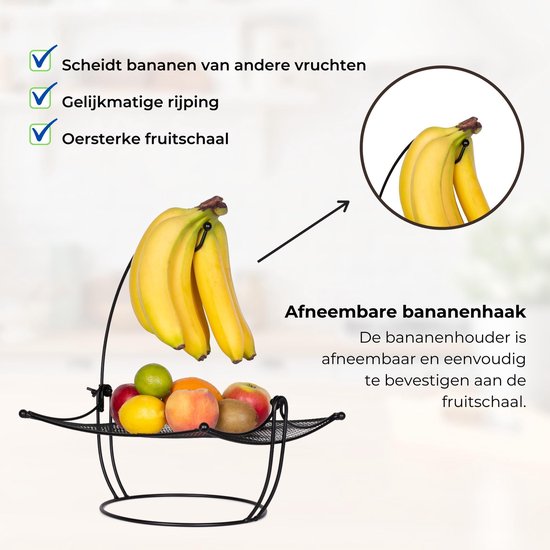 BROËL™ Fruitschaal - Bananenhouder - Fruitmand - Etagère - Bananenhaak