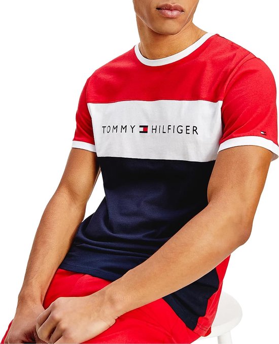 Tommy Hilfiger Logo Flag T-shirt - Mannen - Rood - Navy - Wit | bol.com