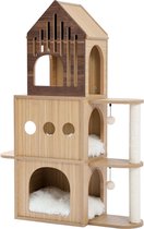 Krabpaal voor Grote en Kleine Katten met huisjes - Kattenmand & Kattenspeeltjes - Geschikt voor Kittens - 3 Verdiepingen - Hout Sisal 112cm hoog